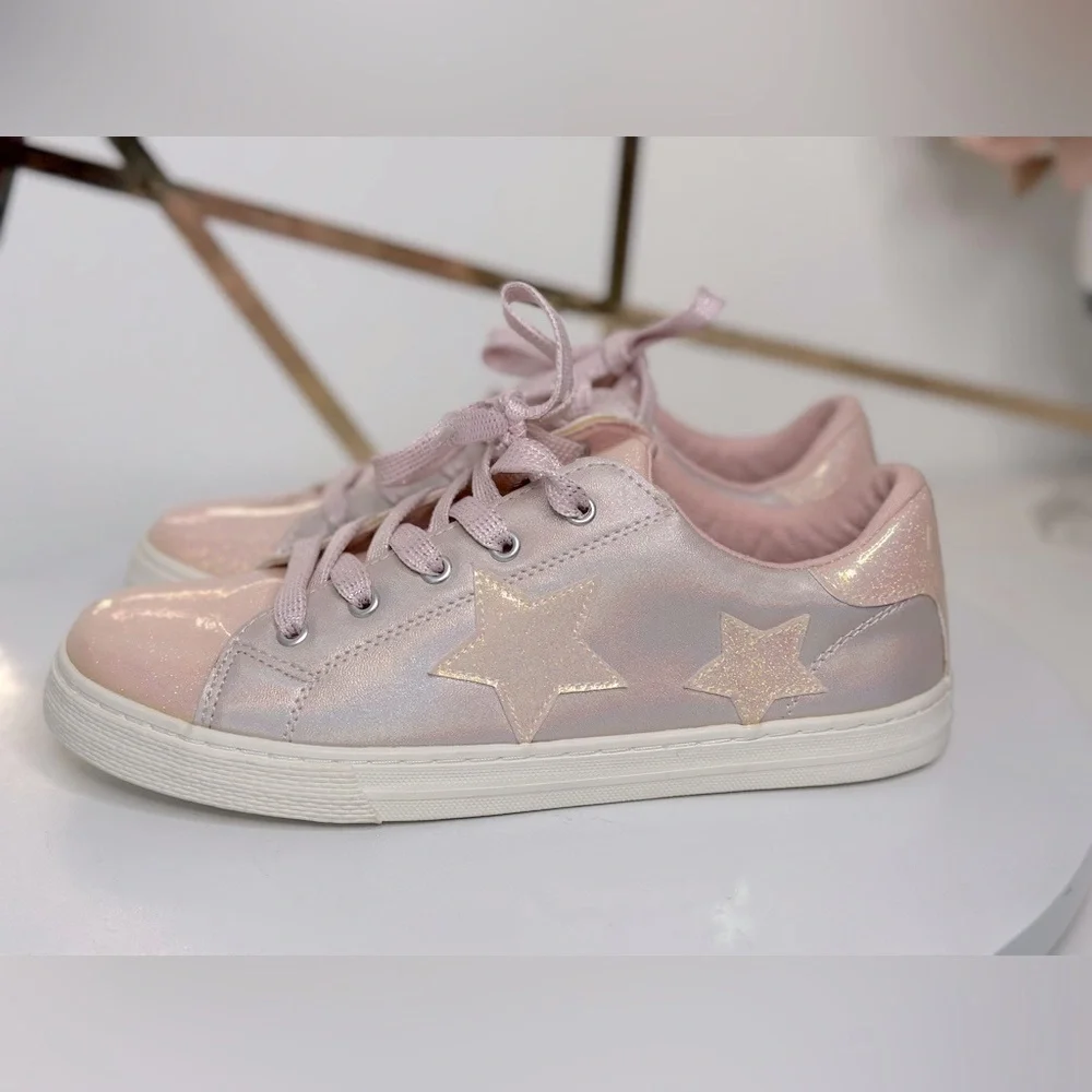 The Children's Place Girls Glitter Star Low Top Pink Sneakers (SH94)